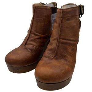 Free People Women’s Brown Ankle Boots with Buckle and Cut Out - Size 38/ US 7.5